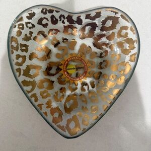BRAND NEW! ANNIE GLASS 5" Heart Shaped Cheetah Print Dish